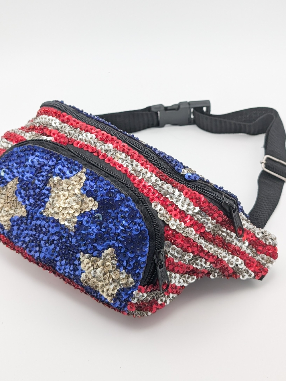 Vintage Sequin 4th Of July USA Patriotic America Sequin Fanny Pack Bag Bling 36"